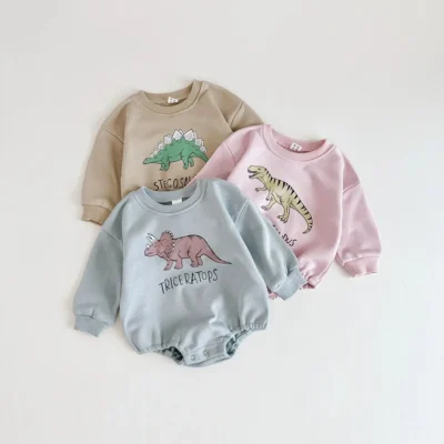 Adorable Dinosaur Sweatshirt with Easy Romper Closure - Soft Cotton, Multiple Colors & Sizes