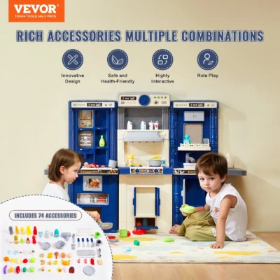 Christmas Gift! VEVOR Kitchen Playset for Kids - 74 Piece Accessories, Blue - Perfect Pretend Cooking Toy for Ages 3-8
