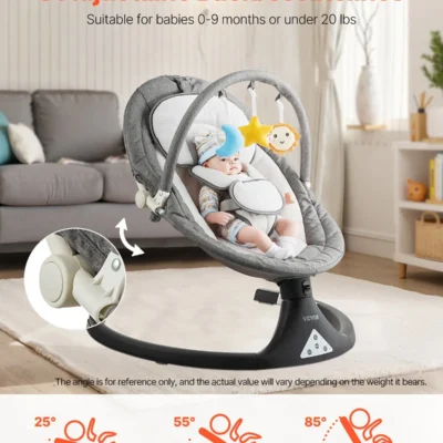 Baby Swing for Infants - 5 Speeds, 3 Seat Positions, Remote Control, Portable & Travel-Friendly