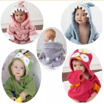 Adorable Baby Animal Shape Bathrobe - 100% Soft Cotton, Integrated Belt & Hood, Sizes 6M to 5Y