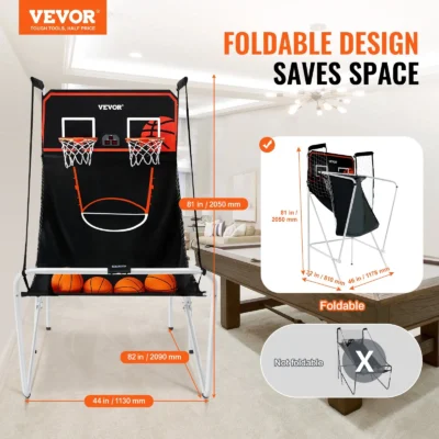 VEVOR Foldable 2 Player Indoor Basketball Arcade Game - Dual Shot Sport with 4 Balls, 8 Game Modes, and Electronic Scoreboard - Perfect for Kids & Adults (Black & White)