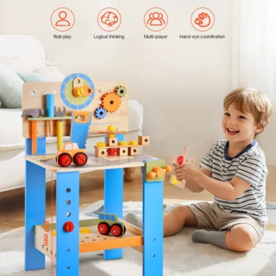 Kids Workbench 62 Piece Wooden Tool Bench for Toddlers Ages 3+