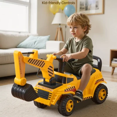 Ride On Excavator Push Car for Toddlers with Helmet